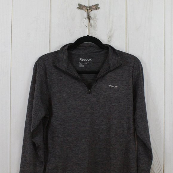 Reebok Gray Quarter Zip Mock Neck Long Sleeve Thumb Hole Pullover Shirt Size L - Picture 6 of 10
